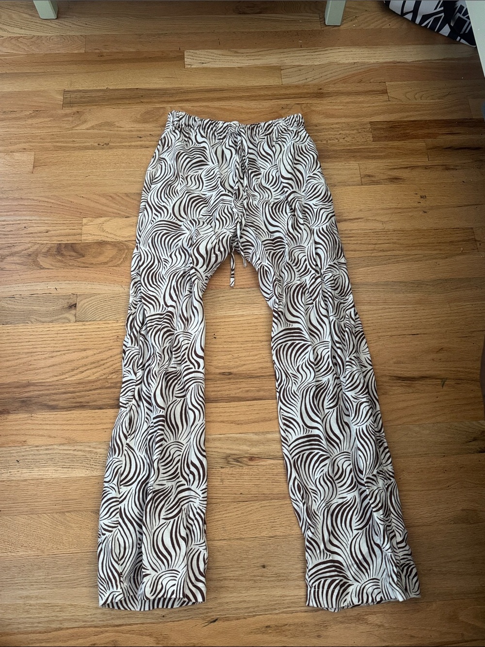 Reformation Olina Linen Pant White/Brown Optical Pattern